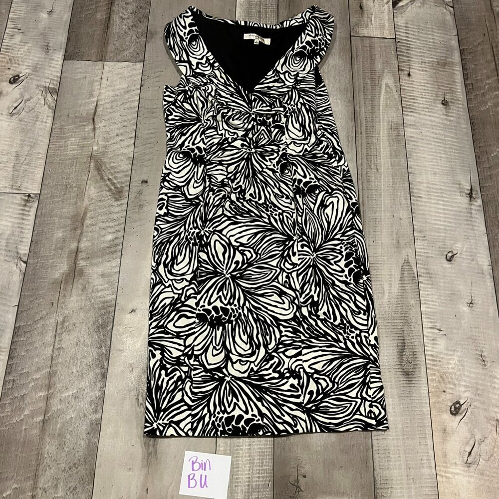 Evan-Picone Womens Black White Floral Cotton Stretch Sheath Dress Sz 12 BU